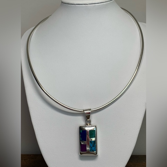 Silpada Sterling Silver Multi-Colored Stone Inlaid Pendant & Sterling Choker - Picture 4 of 13